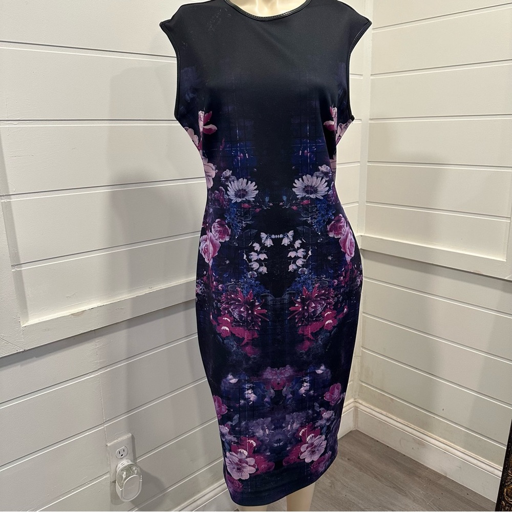 Kardashian kollection black, blue and purple stretchy dress
